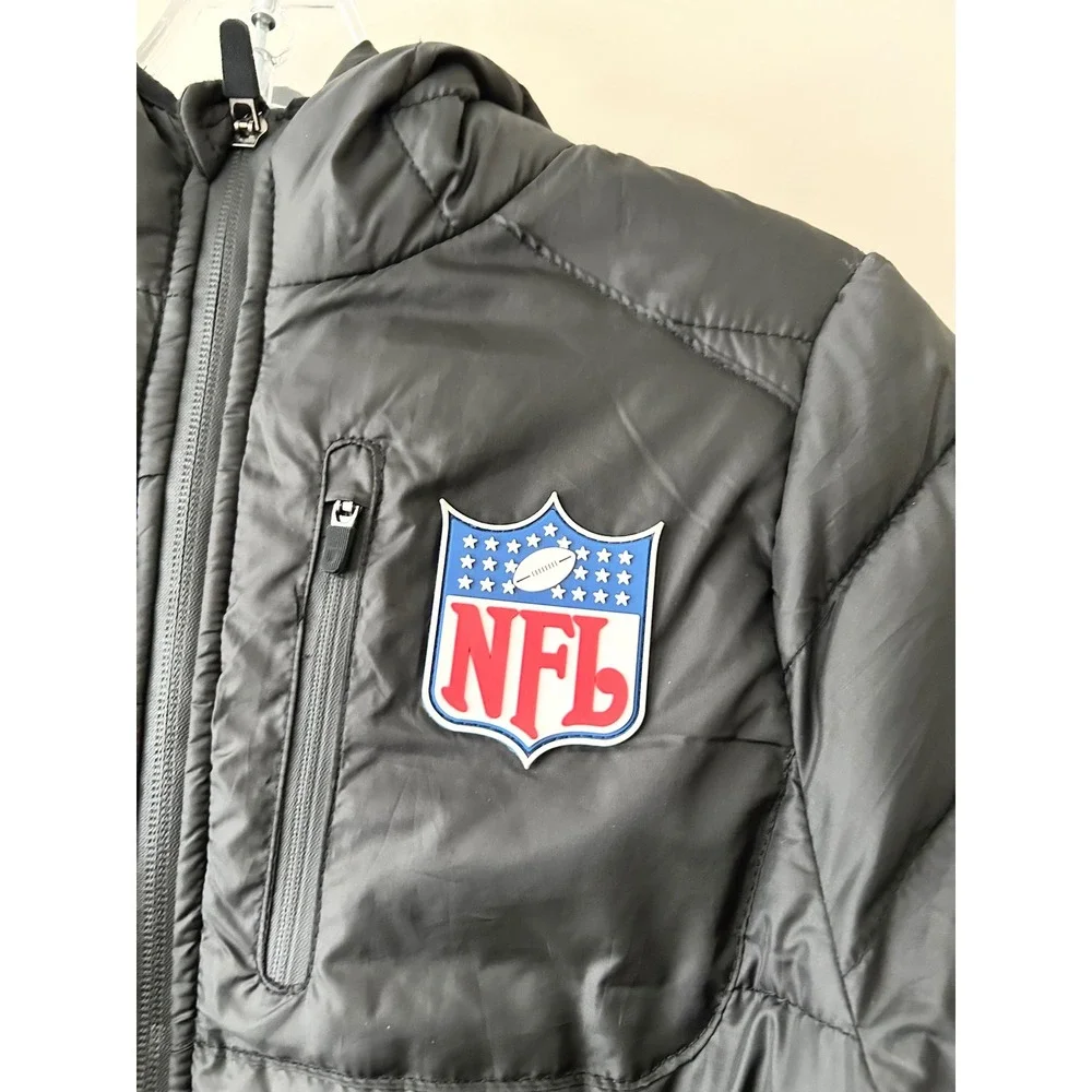 NFL Team Apparel Kids Puffer Jacket Black Hooded Quilted Coat Size 10-12